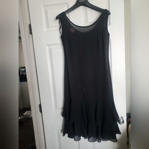 Vintage Made in Canada Black Chiffon Dance Dress | Size 7/8 | Flowy Ruffle Hem